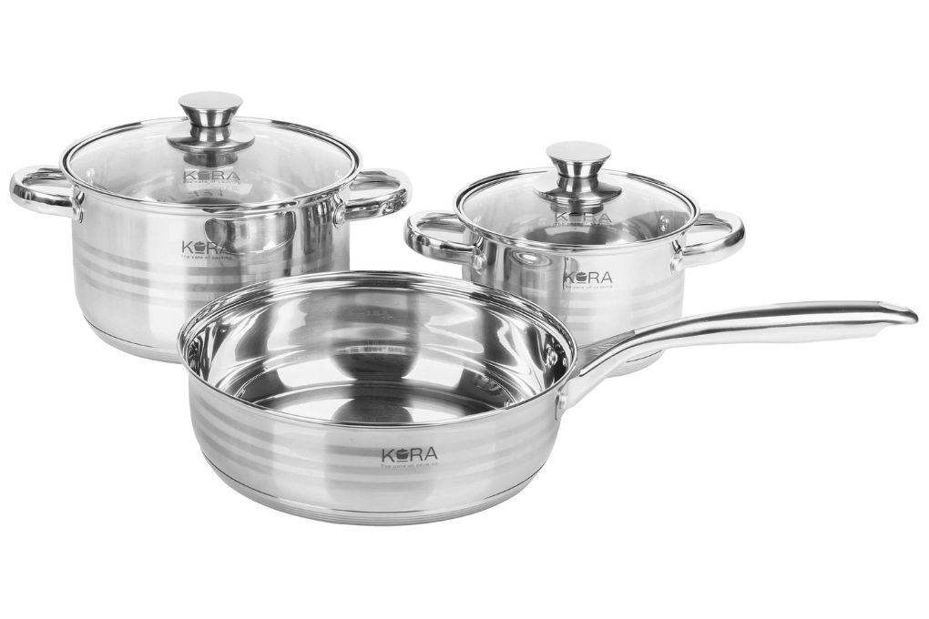 Bộ nồi chảo inox nắp kính Kora GCS251-T2 Màu Đen