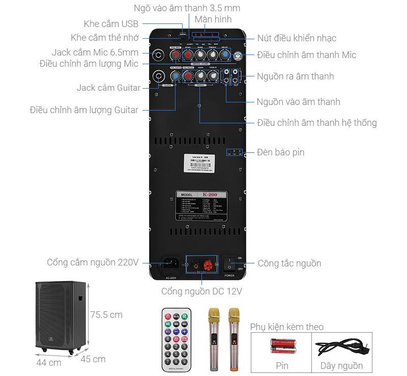 Loa kéo karaoke Zenbos K-200 600W