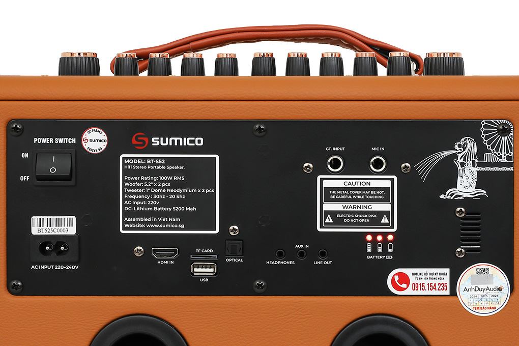 Loa karaoke xách tay Sumico BT-S52 100W Màu Nâu