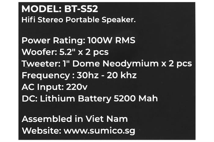 Loa karaoke xách tay Sumico BT-S52 100W Màu Nâu