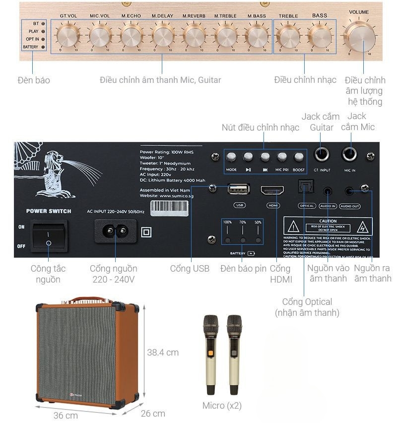 Loa karaoke xách tay Sumico MSP10A 100W