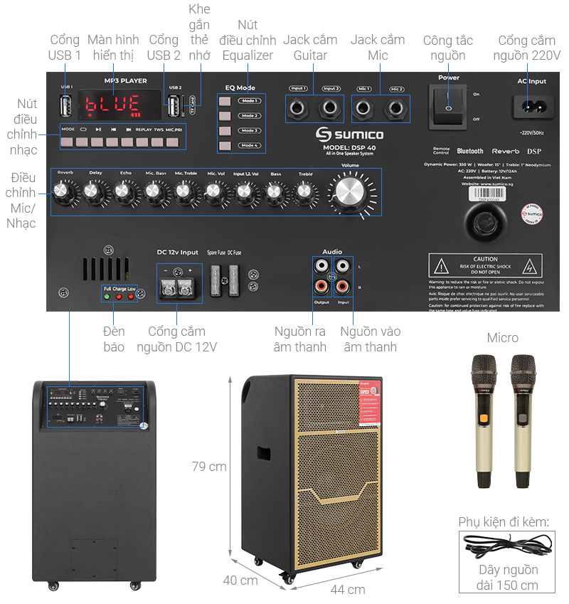 Loa kéo karaoke Sumico DSP40 350W