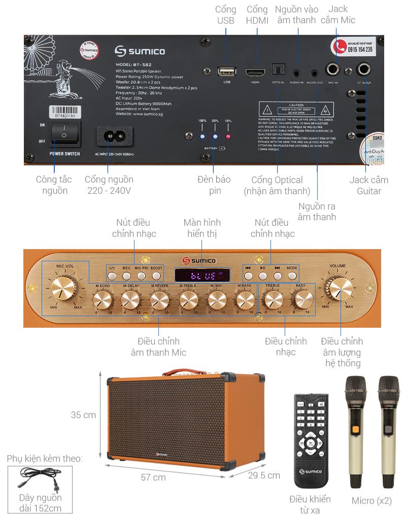 Loa karaoke xách tay Sumico BT-S82 250W
