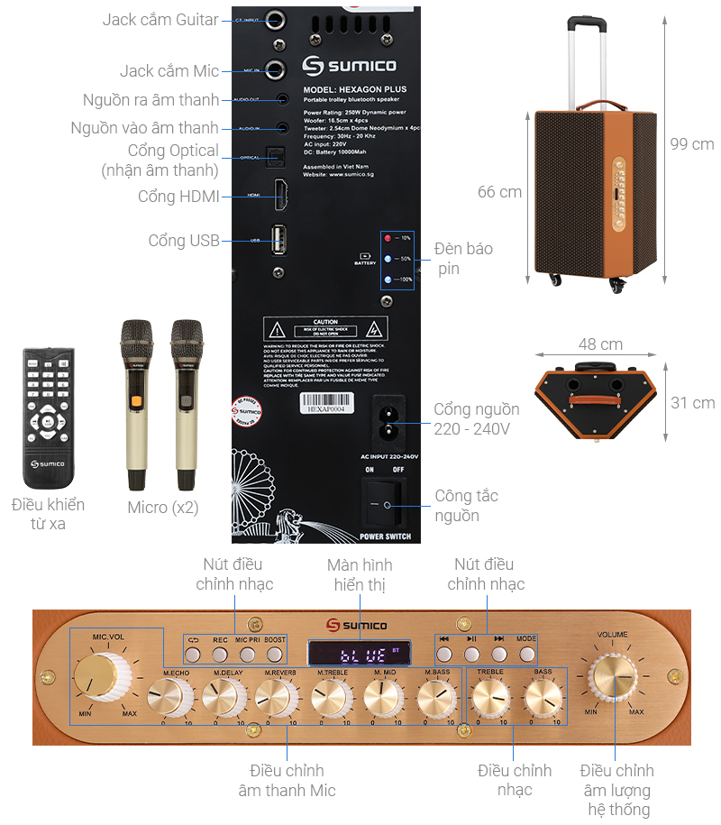 Loa kéo karaoke Sumico Hexagon Plus 250W