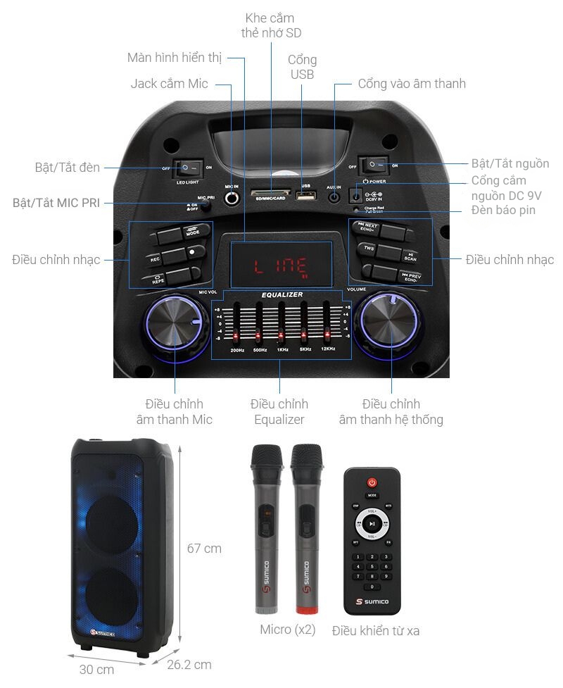 Loa kéo Karaoke Sumico SU802 100W