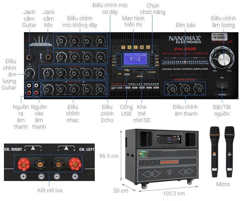 Loa kéo karaoke Nanomax Pro-9500 3600W
