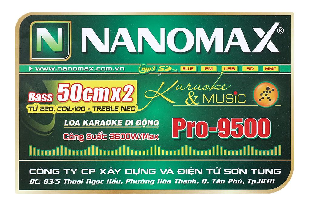 Loa kéo karaoke Nanomax Pro-9500 3600W Màu Đen - Xám