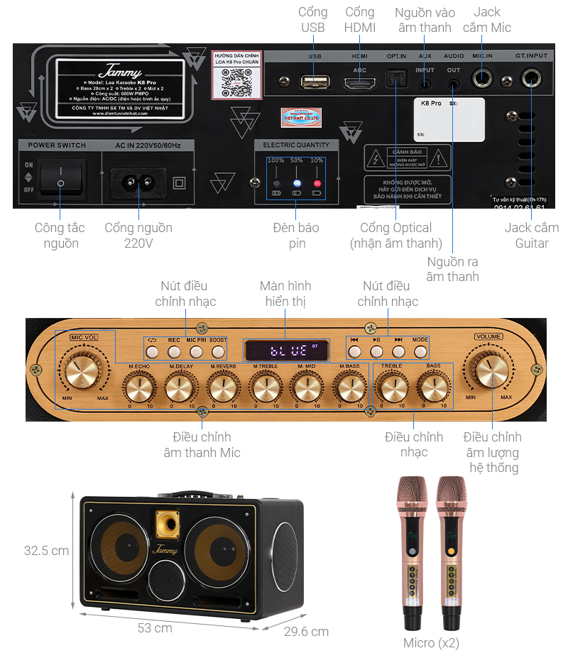 Loa karaoke xách tay Jammy K8 Pro 600W - giá tốt, chính hãng, có