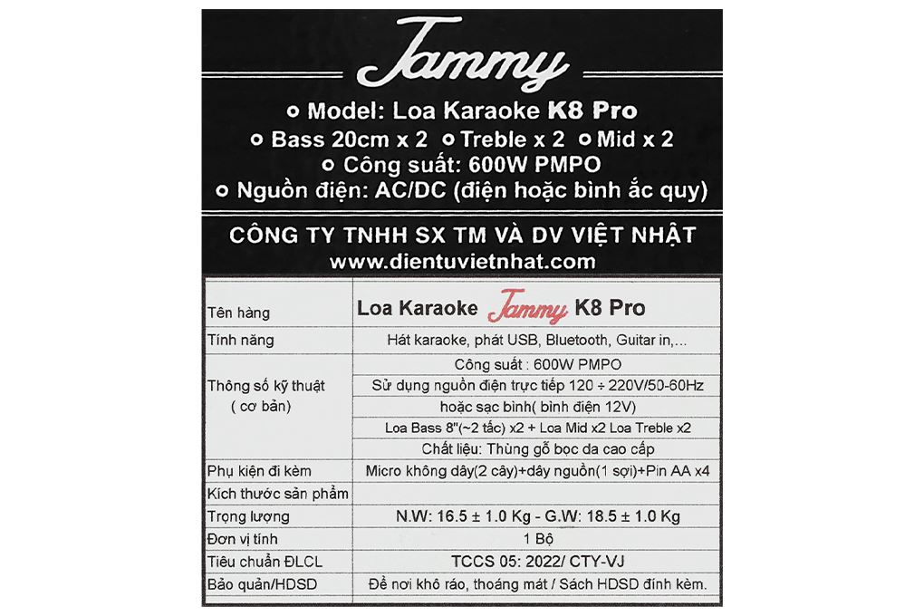 Loa karaoke xách tay Jammy K8 Pro 600W - 12