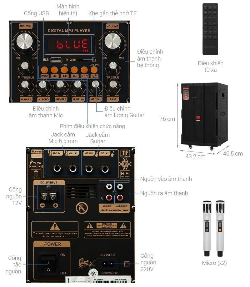 Loa kéo karaoke Mobell MK-6790A 800W
