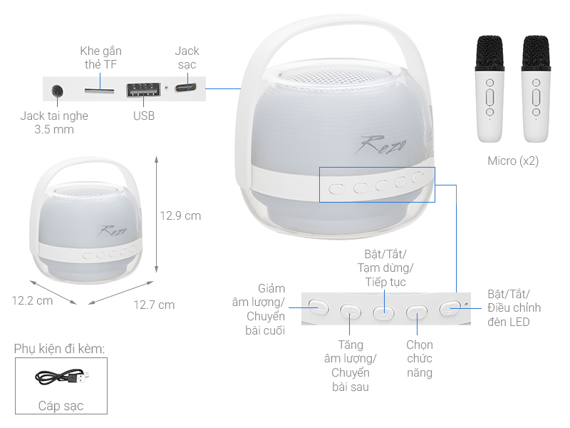 Loa Bluetooth Rezo K1 2 Mic