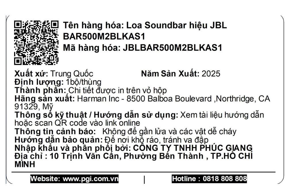 Bộ loa thanh JBL Bar 500MK2 750W Đen Màu Đen