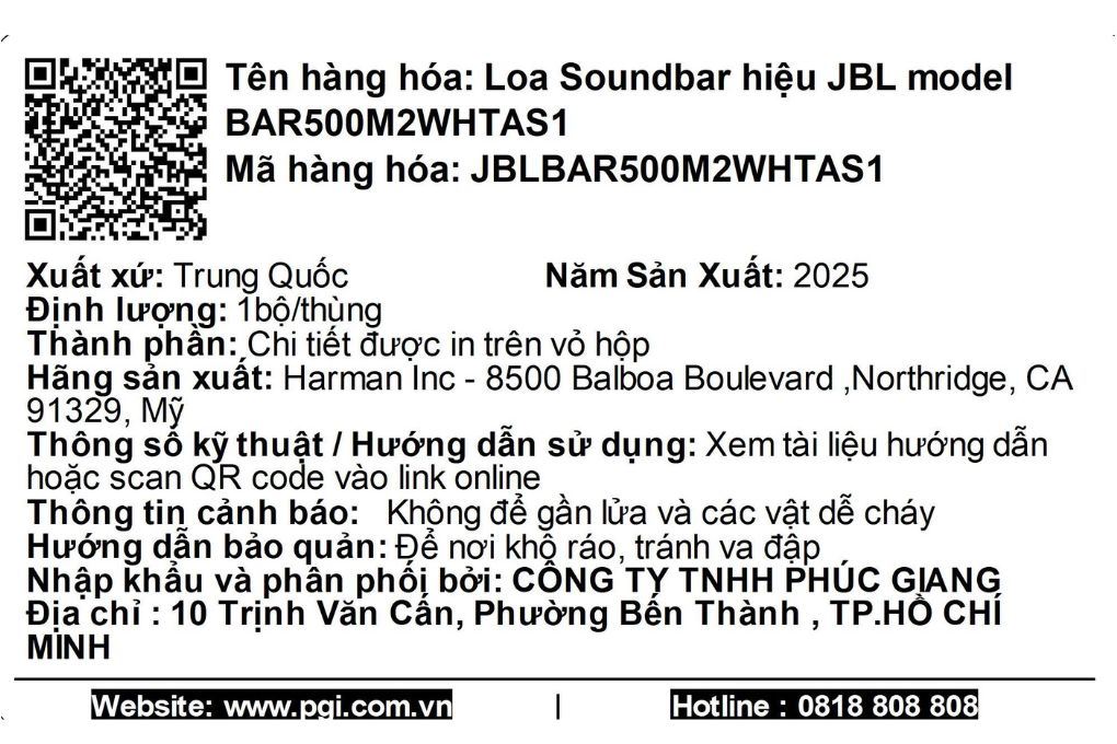 Bộ loa thanh JBL Bar 500MK2 750W Trắng Màu Trắng