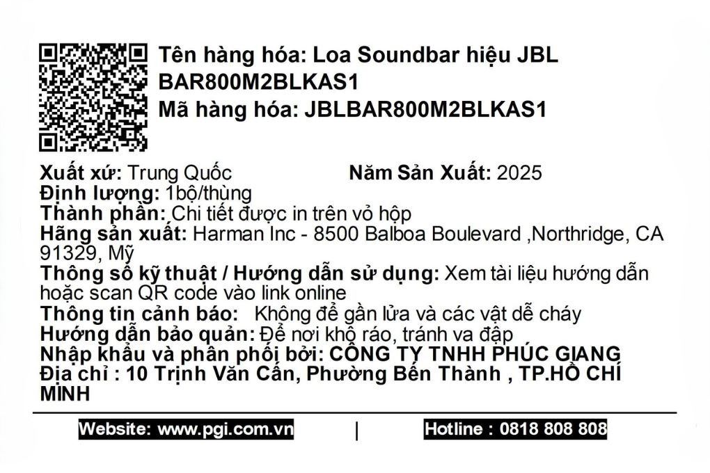 Bộ loa thanh JBL Bar 800MK2 780W Màu Đen