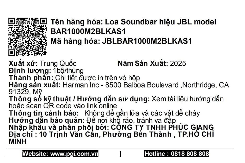 Bộ loa thanh JBL Bar 1000MK2 960W Màu Đen