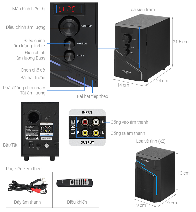 Loa vi tính Bluetooth SoundMax A838/2.1