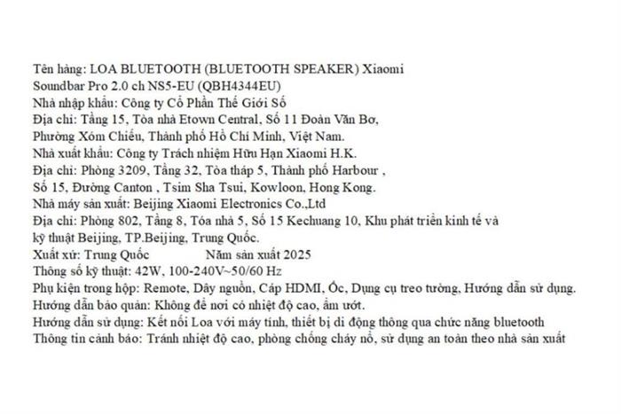 Loa thanh Xiaomi Soundbar Pro 2.0 ch Màu Đen