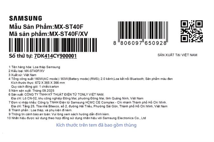 Loa tháp di động dạng kéo Samsung MX-ST40F Màu Đen