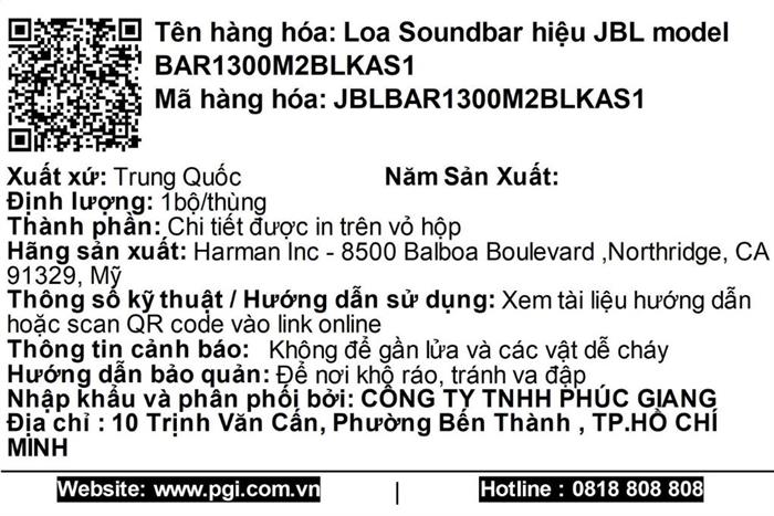 Bộ loa thanh JBL Bar 1300MK2 2470W Màu Đen