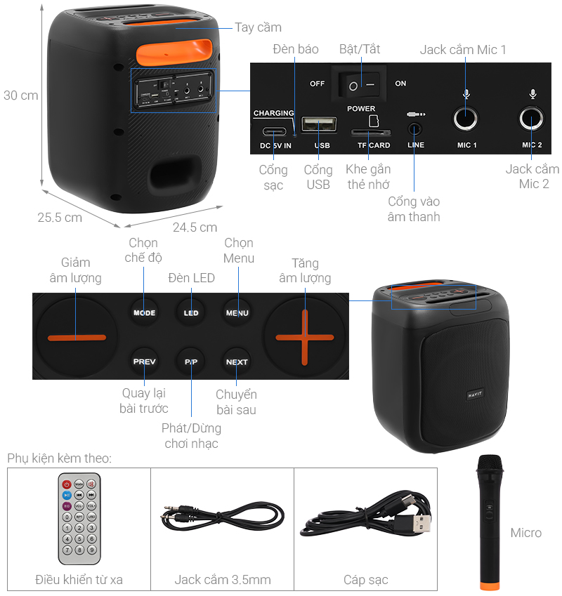Loa Bluetooth Havit SQ146BT 1 Mic