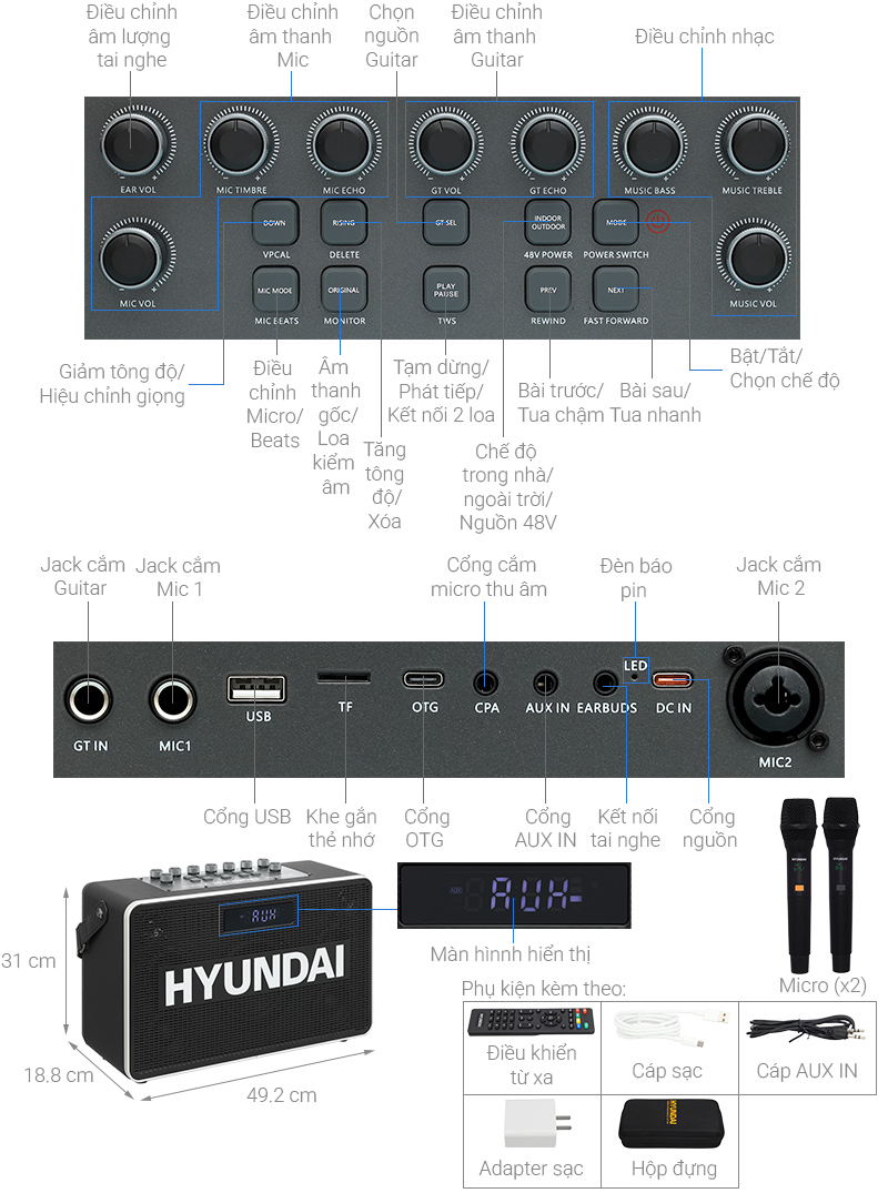 Loa Bluetooth karaoke Hyundai H9S 300W