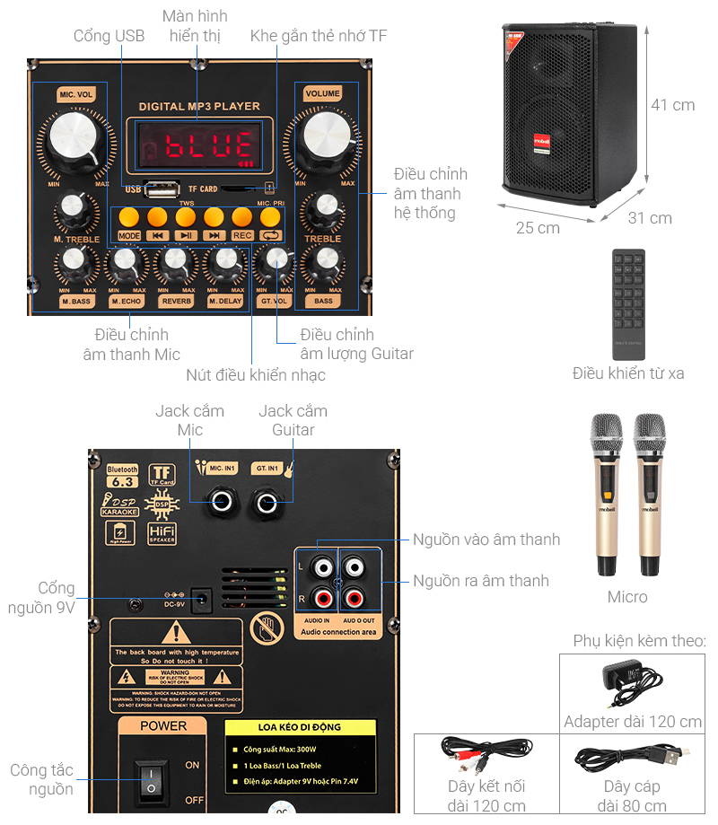 Loa karaoke xách tay Mobell MK-2790A 300W