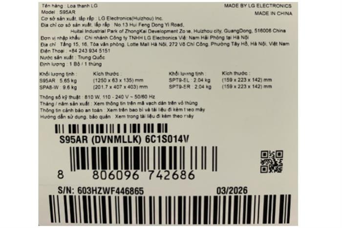 Bộ loa thanh LG S95AR 810W Màu Đen