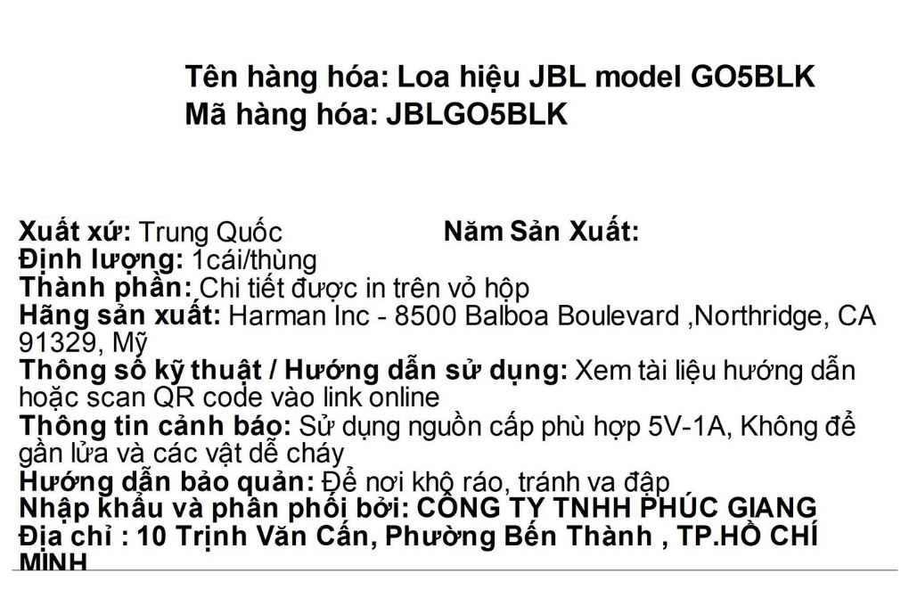 Loa Bluetooth JBL Go 5 Màu Đen