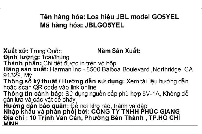 Loa Bluetooth JBL Go 5 Màu Vàng