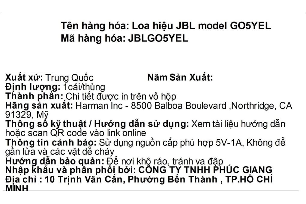 Loa Bluetooth JBL Go 5 Màu Vàng