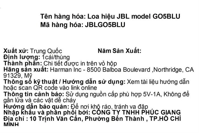 Loa Bluetooth JBL Go 5 Màu Xanh Dương