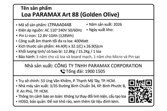 Loa karaoke xách tay PARAMAX Art 88 Golden Olive 400W Màu Xanh Oliu