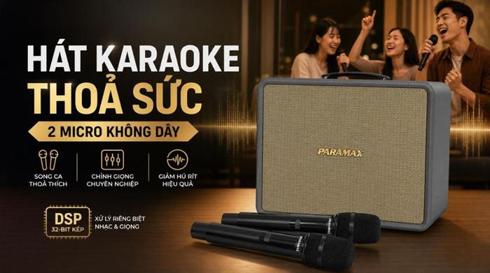 Loa karaoke xách tay PARAMAX Karat 200W Màu Xám