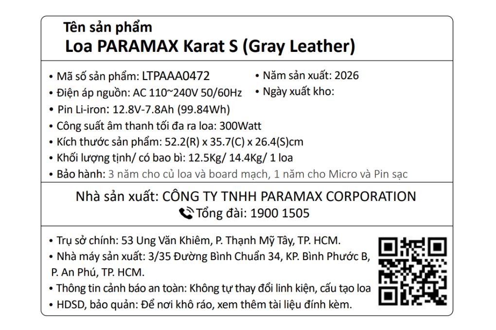 Loa karaoke xách tay PARAMAX Karat S Xám 300W Màu Xám