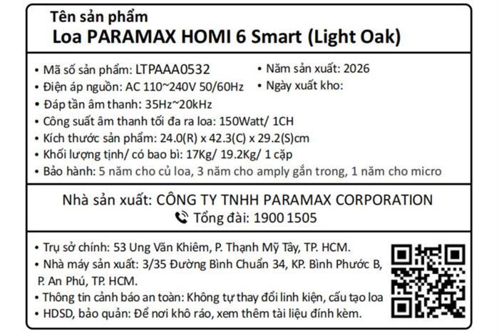 Cặp loa karaoke Paramax Homi 6 Smart Light Oak 150W Màu Nâu nhạt