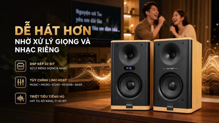 Cặp loa karaoke Paramax Homi 6 Smart Light Oak 150W Màu Nâu nhạt