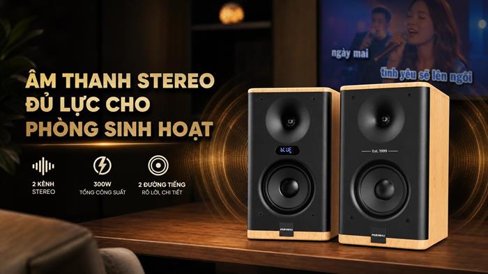 Cặp loa karaoke Paramax Homi 6 Smart Light Oak 150W Màu Nâu nhạt