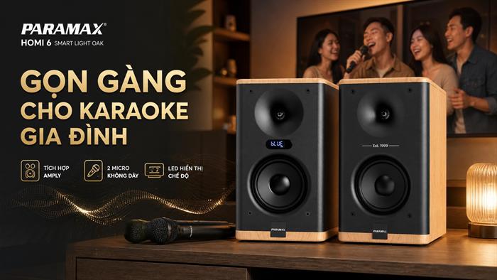 Cặp loa karaoke Paramax Homi 6 Smart Light Oak 150W Màu Nâu nhạt