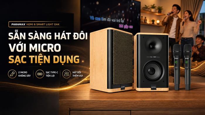 Cặp loa karaoke Paramax Homi 6 Smart Light Oak 150W Màu Nâu nhạt