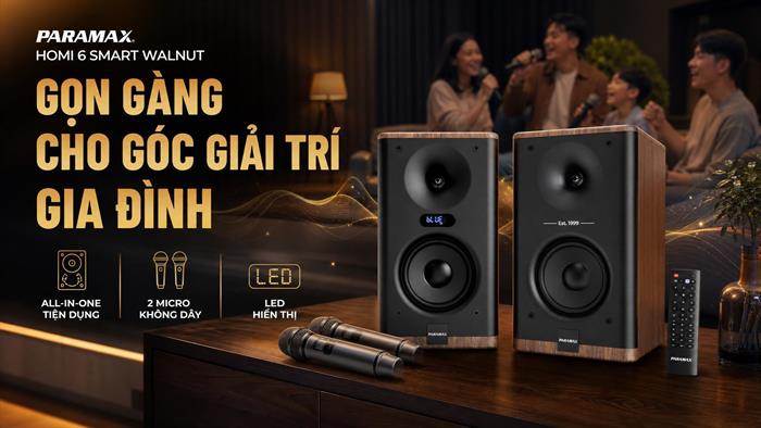 Cặp loa karaoke Paramax Homi 6 Smart Walnut 150W Màu Nâu đậm