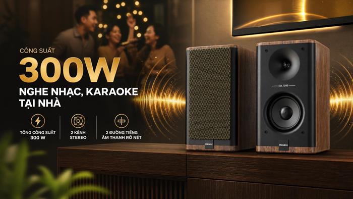 Cặp loa karaoke Paramax Homi 6 Smart Walnut 150W Màu Nâu đậm
