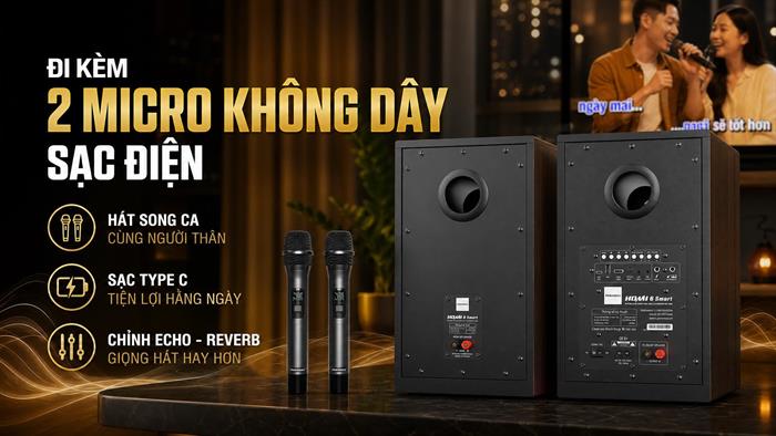 Cặp loa karaoke Paramax Homi 6 Smart Walnut 150W Màu Nâu đậm