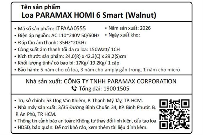 Cặp loa karaoke Paramax Homi 6 Smart Walnut 150W Màu Nâu đậm