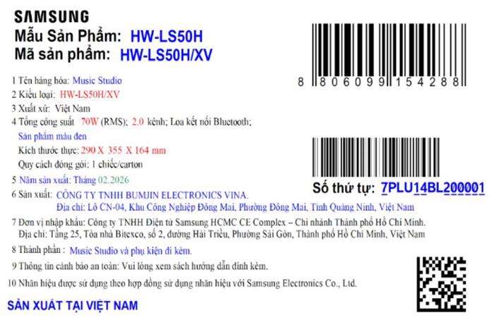 Loa Samsung Music Studio HW-LS50H/XV 70W Màu Đen