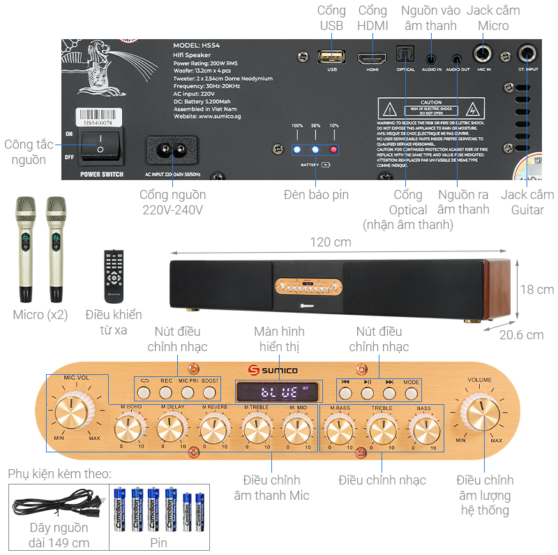 Loa karaoke Sumico All-in-one HS54 200W