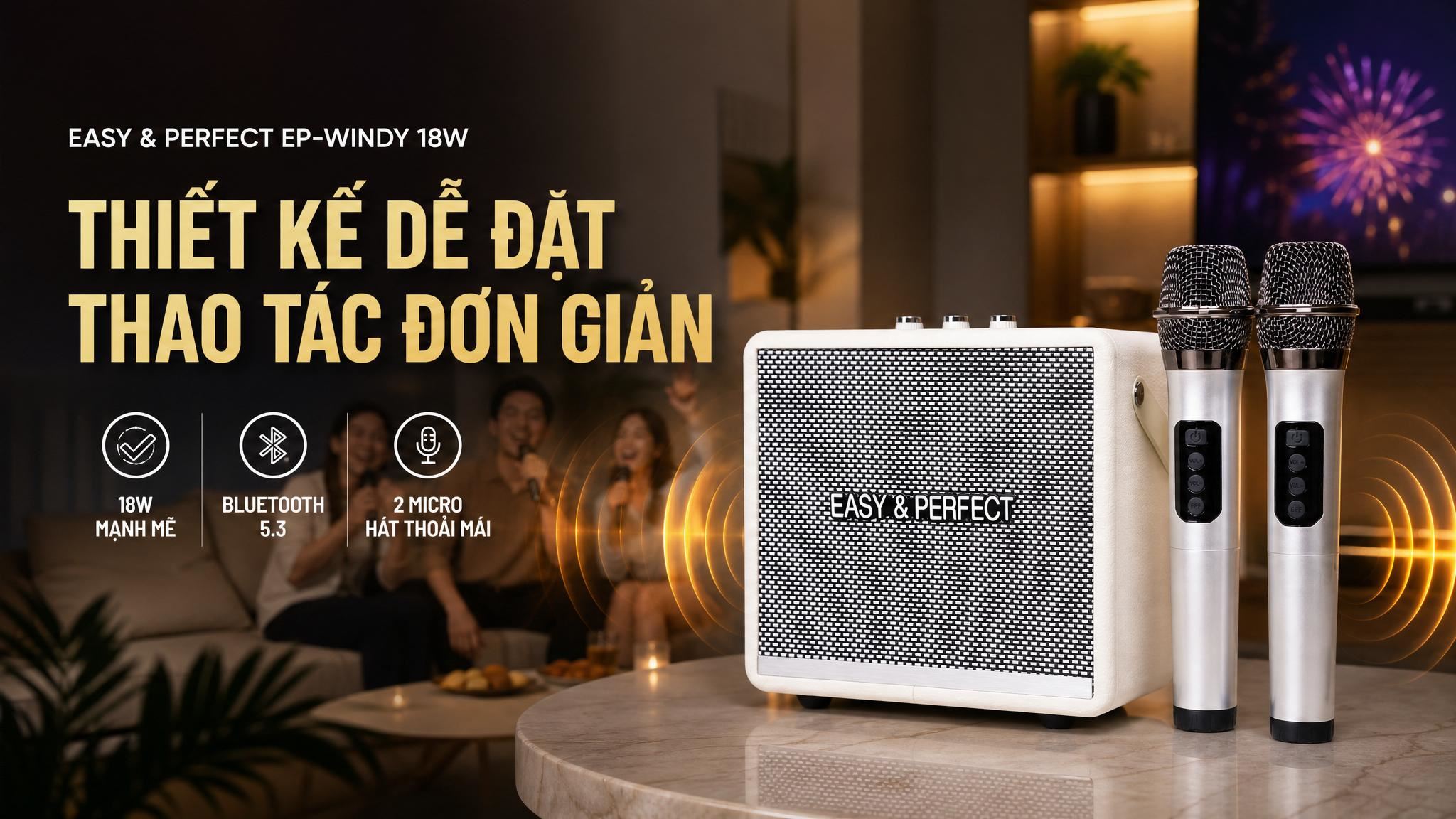 Loa karaoke xách tay Easy & Perfect EP-Windy 18W Màu Trắng