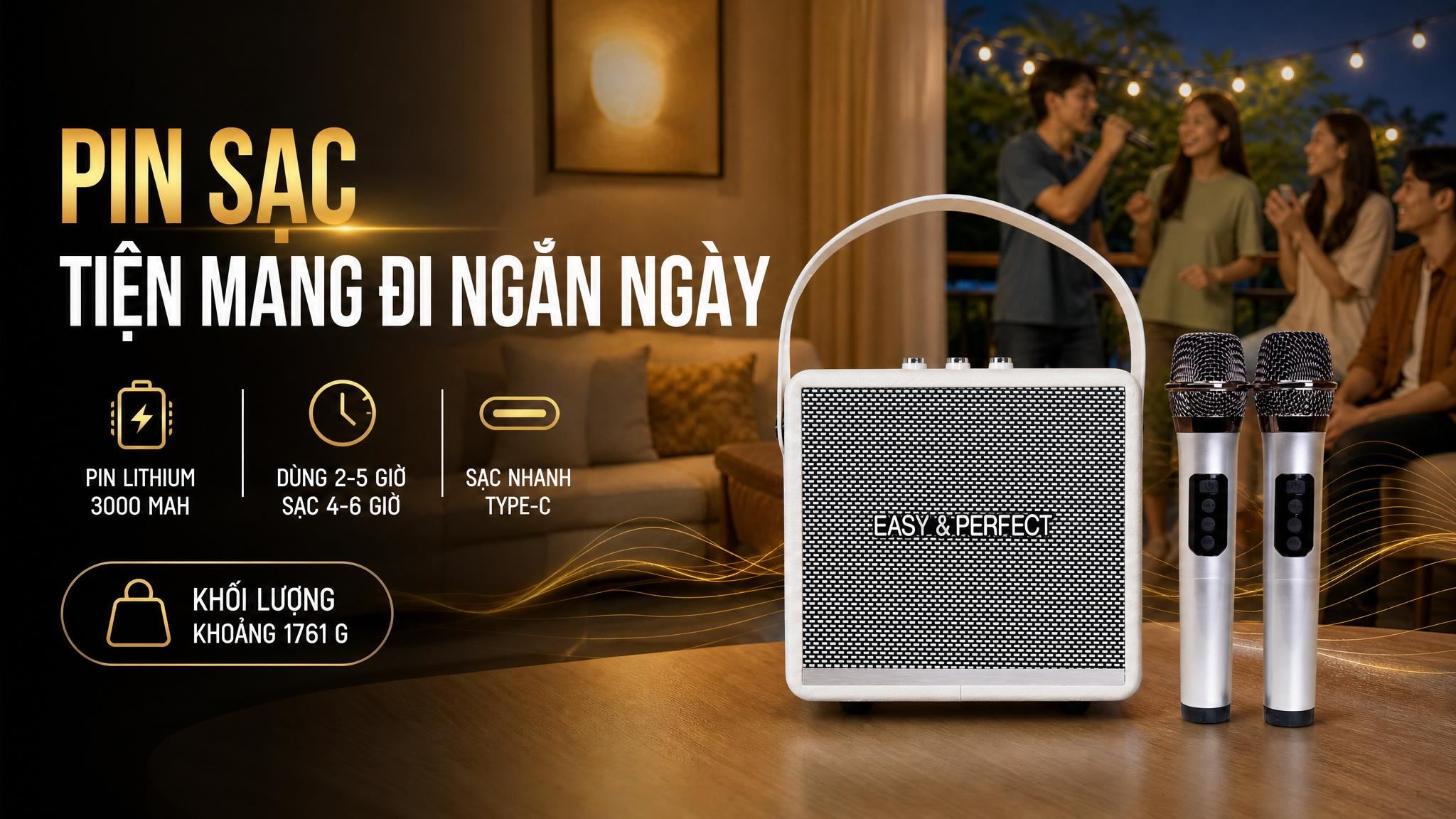 Loa karaoke xách tay Easy & Perfect EP-Windy 18W Màu Trắng