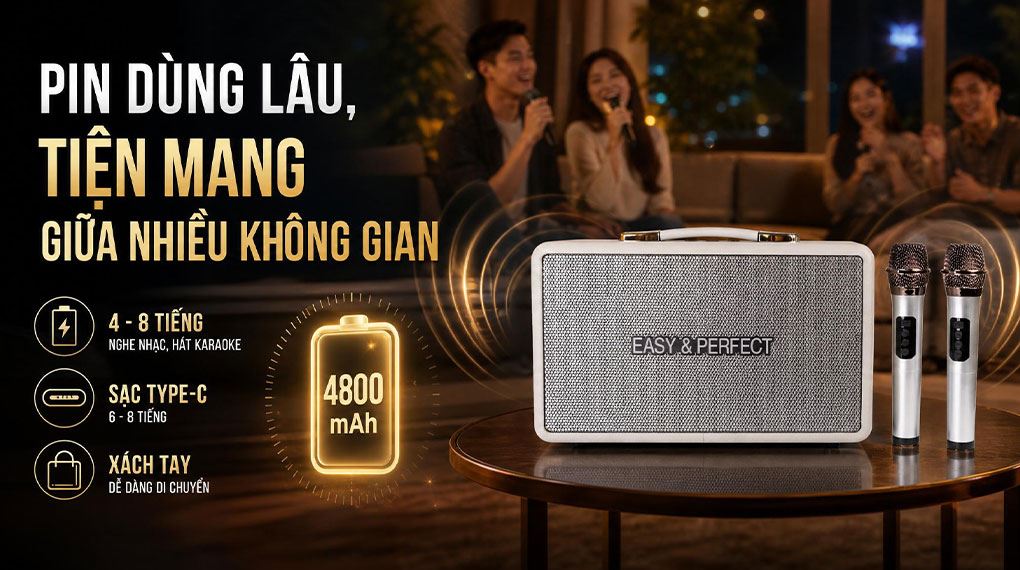 Loa karaoke xách tay Easy & Perfect EP-4205 Plus 35W Màu Xám