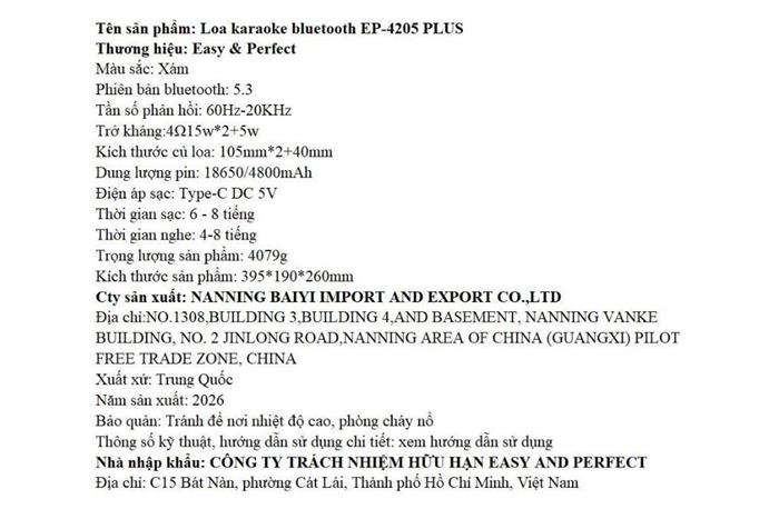 Loa karaoke xách tay Easy & Perfect EP-4205 Plus New 35W Màu Xám
