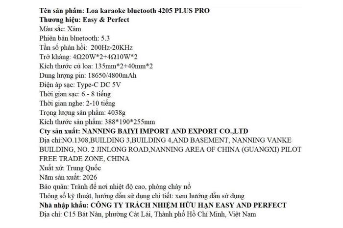 Loa karaoke xách tay Easy & Perfect EP-4205 Plus Pro 60W Màu Xám